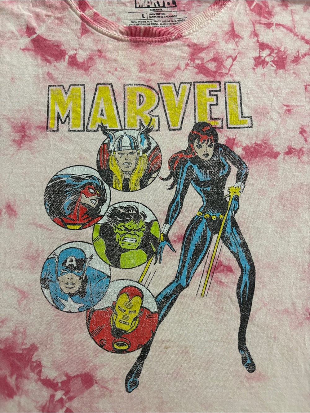 Marvel Avengers Tie Dye Graphic T Shirt Black Widow Hulk Iron Man Large - Picture 2 of 7
